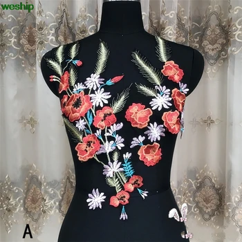 

Beading Hot drilling organza Lace embroidery patches Sequins LACE decals flower Applique for DIY Wedding dress 1order=1pc