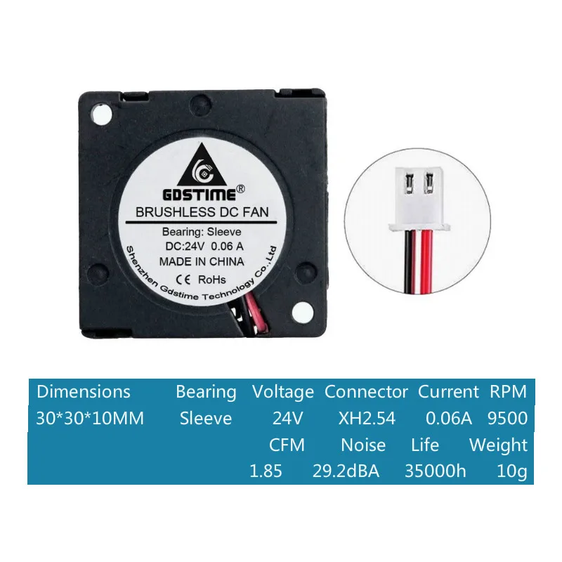 Gdstime 2 шт. DC 5 в 12 В 24 в 3d принтер охладитель 30 мм x 10 мм вентилятор двойной шар 3010 3 см 30x30x10 мм охлаждения небольшой вентилятор рукав