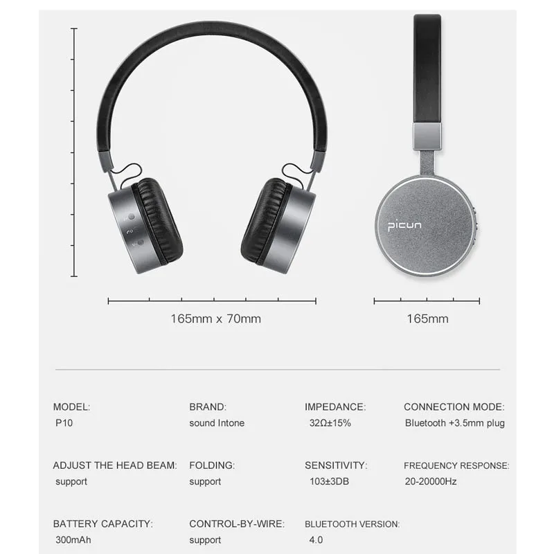 Picun P10 Wireless Bluetooth Headphones Hifi Stereo On Ear Headset Noise Cancelling Earphone With Mic For Kids Girl Boy Women