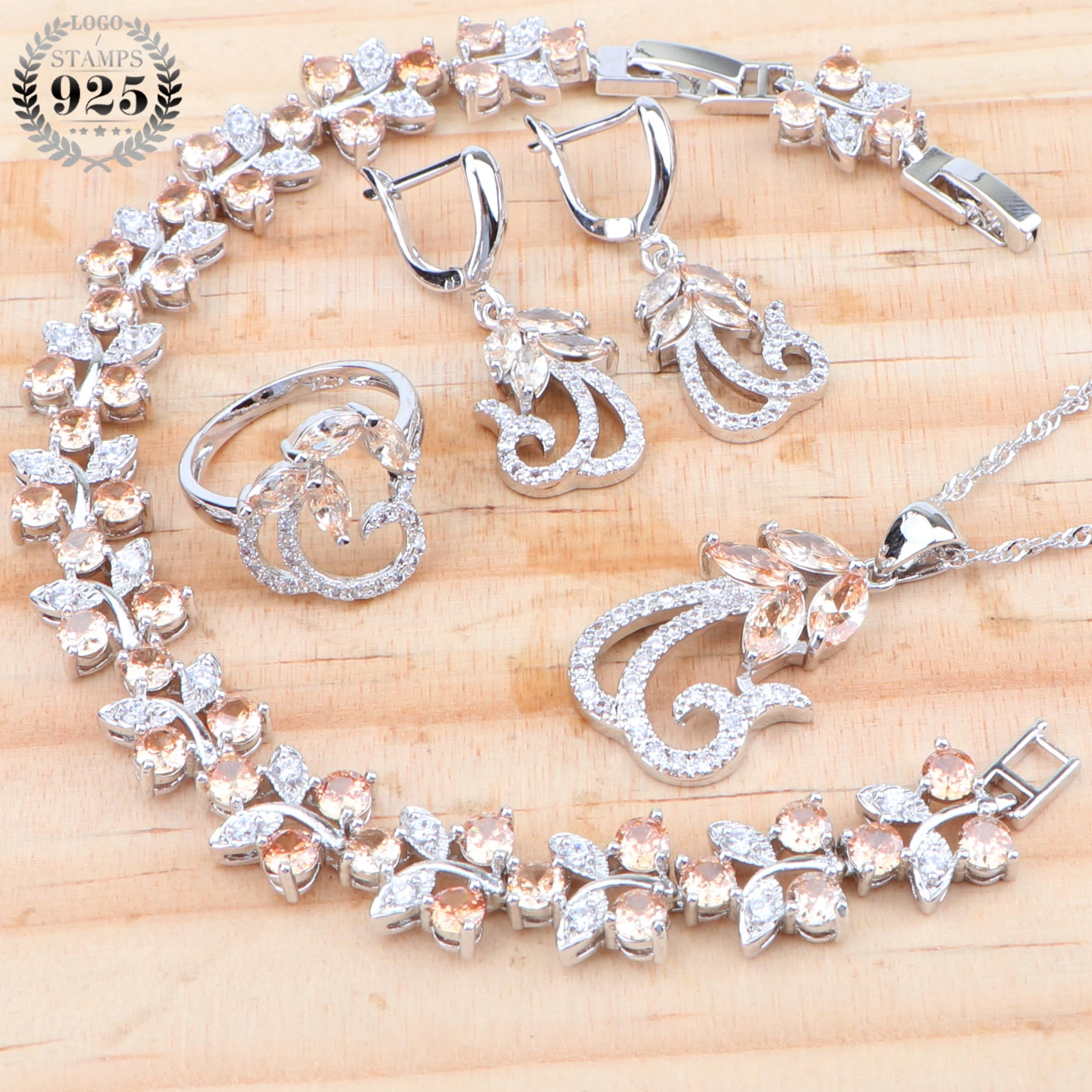 

Women Wedding Zirconia Silver 925 Bridal Jewelry Sets Ladies Costume Jewellery Rings Earrings Pendant Necklace Set Gift Box