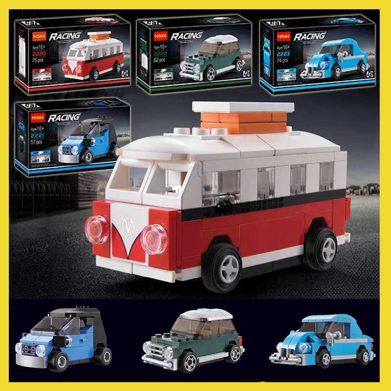 

4cars/lot Vw T1 RV Camper Cooper Building Blocks Technic Bricks Minecrafted Car Model Toys for Children