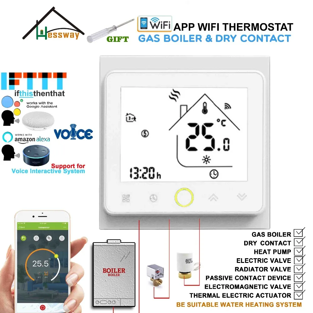 Пассивное настенное газовое котел беспроводной термостат с поддержкой Wi Fi для