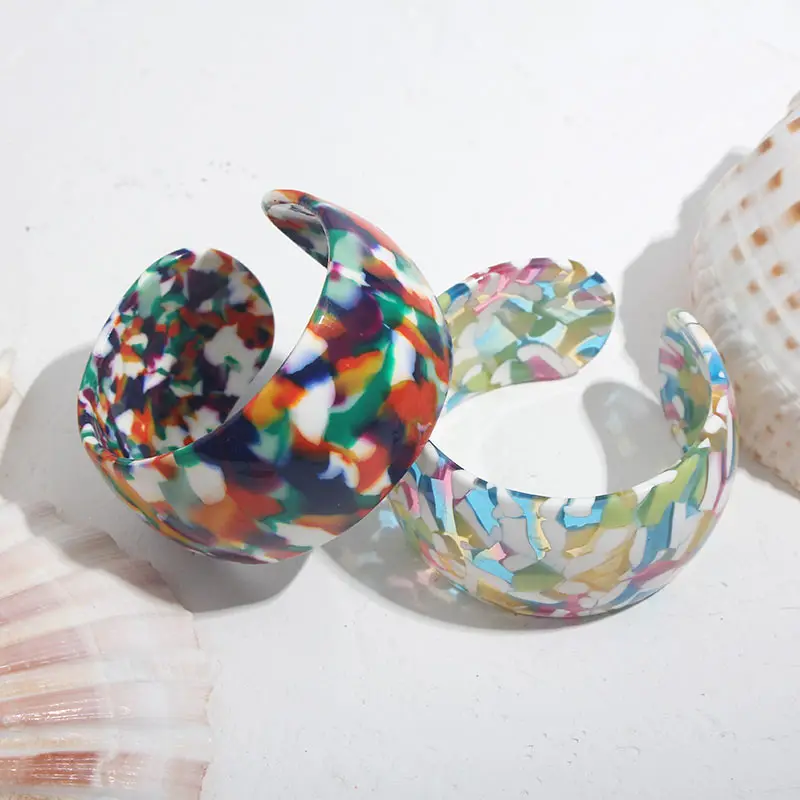 Flatfoosie ZA Resin Colorful Bangles For Women Acrylic Bangle Bracelets Leopard Print Punk Cuff Wide Luxury Jewelry New Arrival