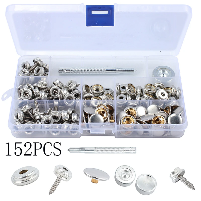Straps Stainless Steel 152Pcs Cover For Boat Hoods Caravans Snap Screw Kit Handbags Clothing Button Decoration