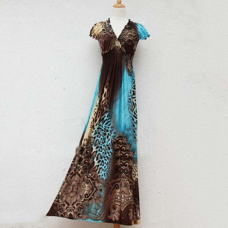 Новое шелковое платье больших размеров женские леопардовые платья Boho сексуальные длинные платья элегантные пляжные платья Летние повседневные синие платья женские s