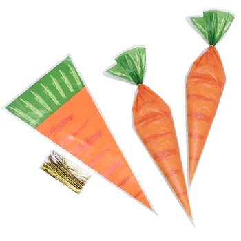 

20Pcs Easter Carrot Candy Bag Easter Bunny Rabbit Gift Bag Candy Cones Transprant Plastic Bag Kids Birthday Party Decoration