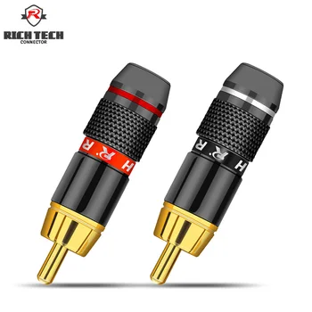 

2pcs RCA Plug connector Hot selling Gold Plated Brass Durable RCA Connector Rotating Locking Audio Video RCA Jack