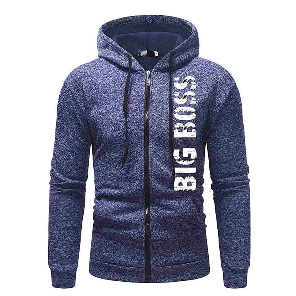 

JAYCOSIN 2019 men's casual fashion autumn and winter hooded fleece printing solid color zipper jersey top pants suit sports