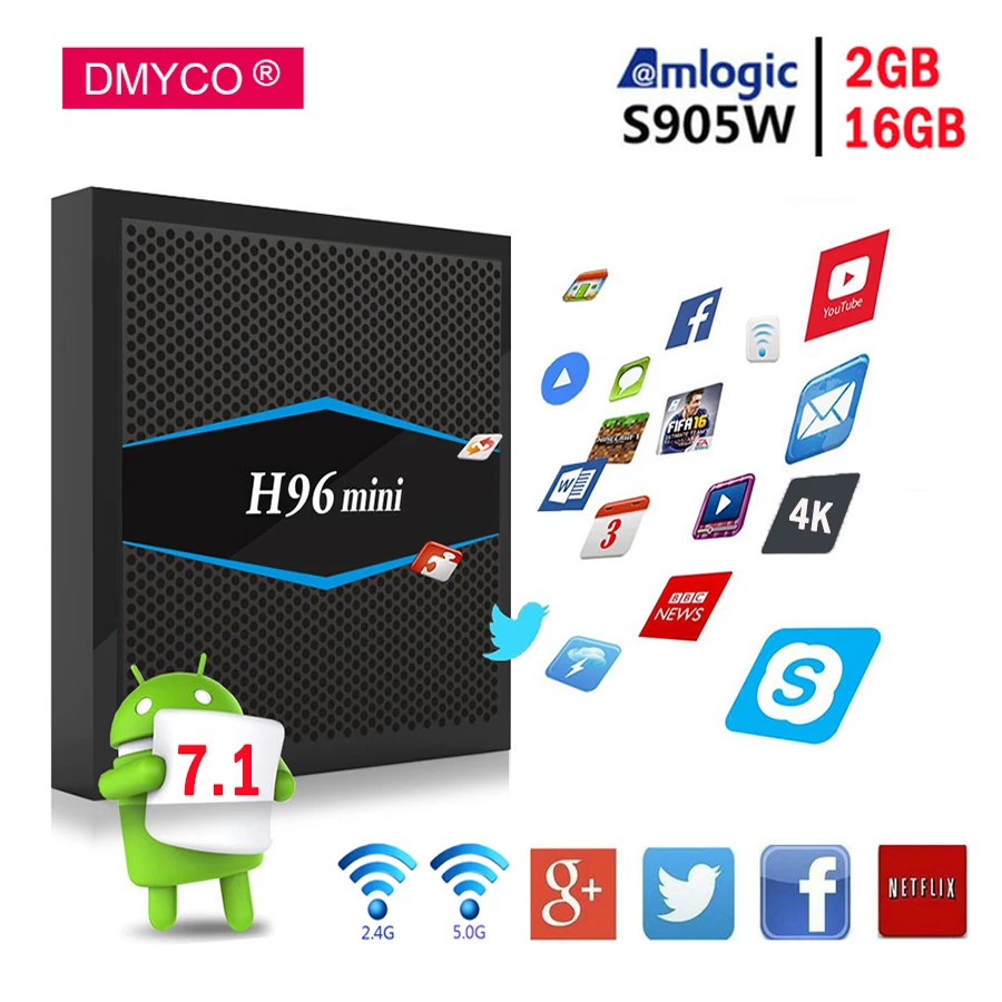 

Original H96 mini Android 7.1 Smart TV BOX 4K Quad Core Amlogic S905W Support 2.4/5G WIFI Bluetooth4.0 H.265 Youtube android Box
