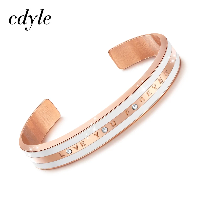 

Cdyle Women Gold Bracelet Embellished with crystal LOVE YOU FOREVER Bangles For Women Love Gift Rose Gold Bangle