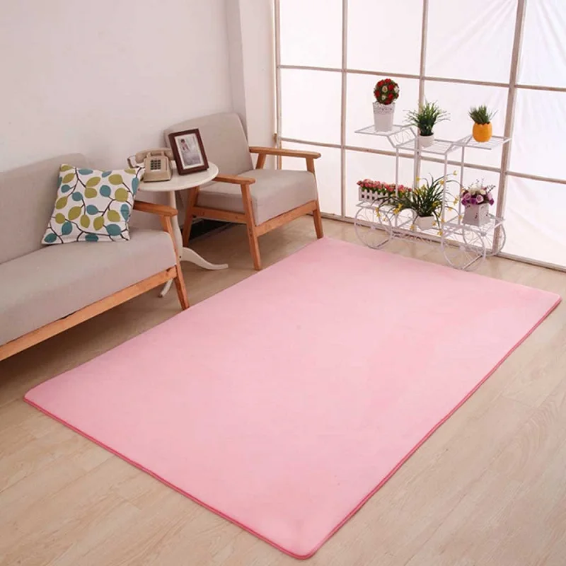 1 шт., коврик для пола с коротким ворсом, утолщенный коралловый бархат, нескользящий ковер, подушка для гостиной, журнальный столик, одеяло, ковер, одеяло для спальни - Цвет: Розовый