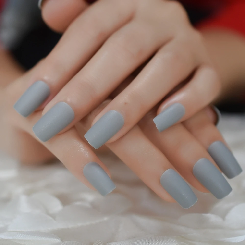 

Gray Matte Artificial Nails Medium Daily Pure Color Plastic Artificial Fingernails Simple Square DIY Pratice Fake Nail