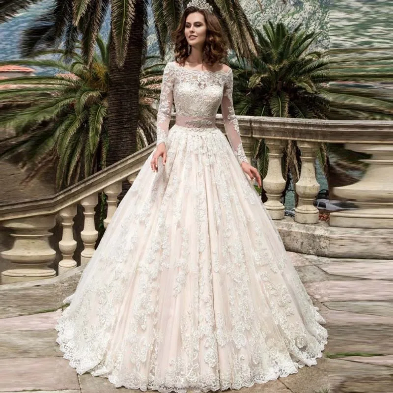 vintage vestidos de novia de encaje de manga larga de 2017 robe de