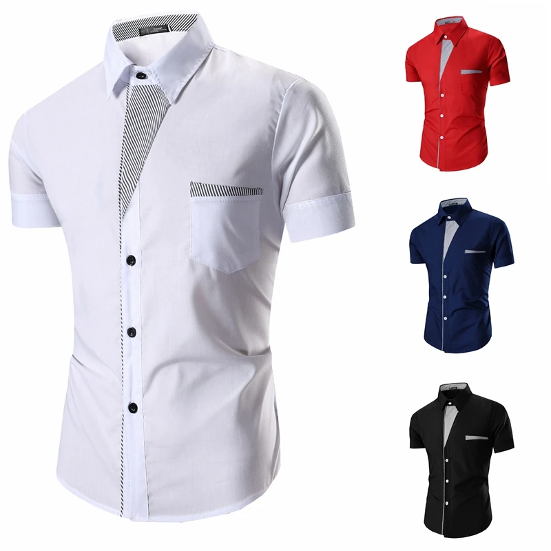 M-3XL Новый 2017 Для мужчин рубашка личности сплайсинга платье рубашка короткий рукав Slim Fit Camisa masculina Повседневное Мужской Гавайский Рубашки