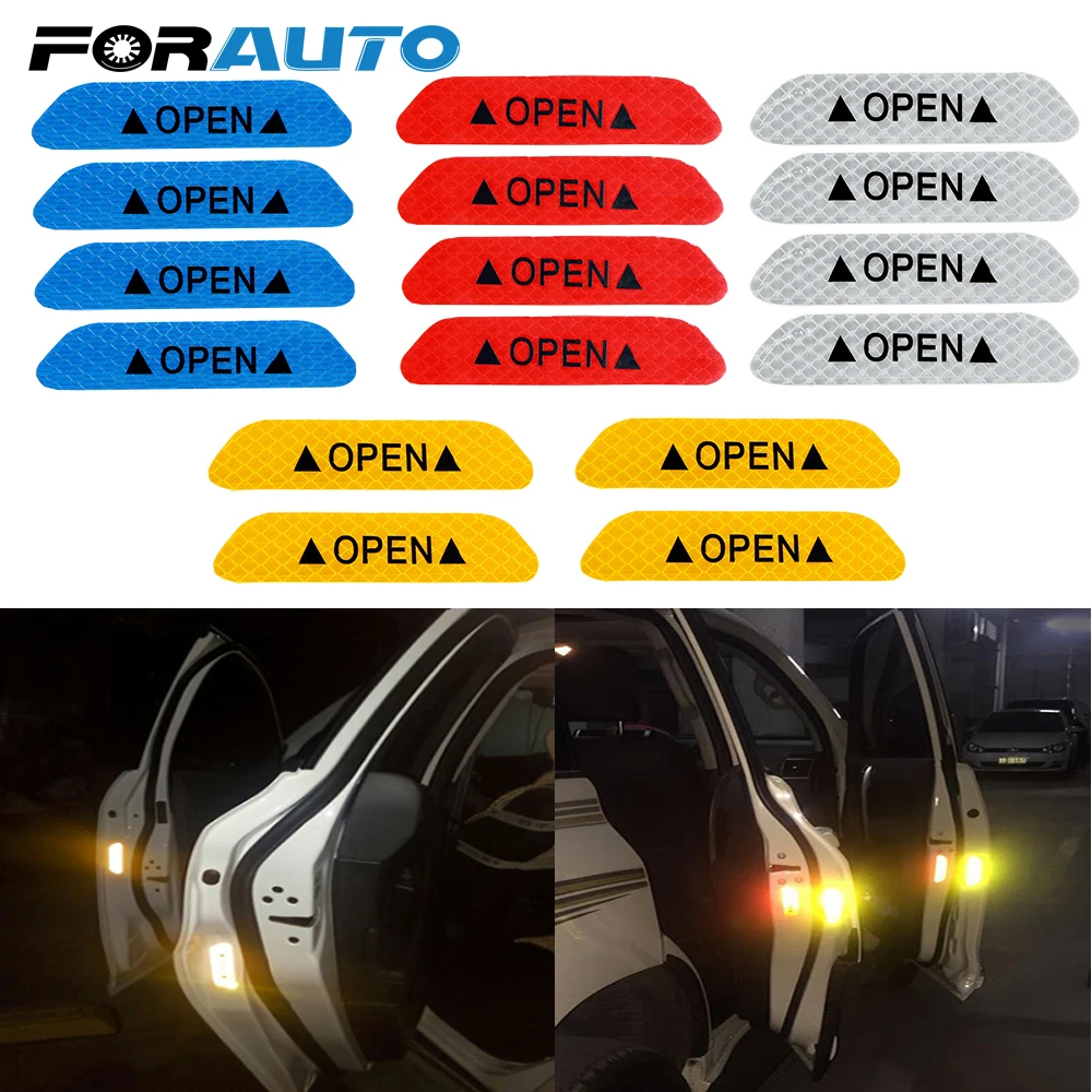 

4Pcs/set OPEN Reflective Strips Safety Warning Car Sticker Reflective Tape Warning Mark Car Door Stickers Exterior Accessories
