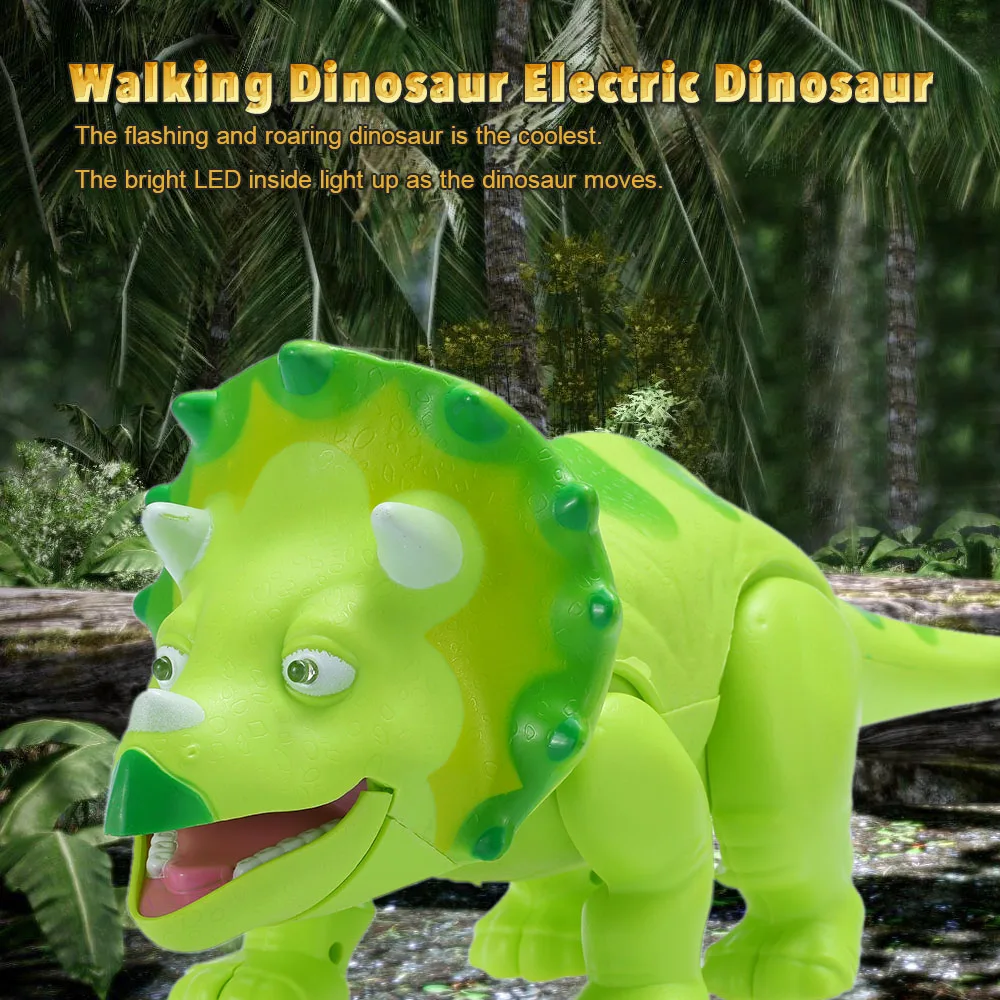 New Electric Dinosaur Cute Cartoon Walking Dinosaur Light Up Toy Figure