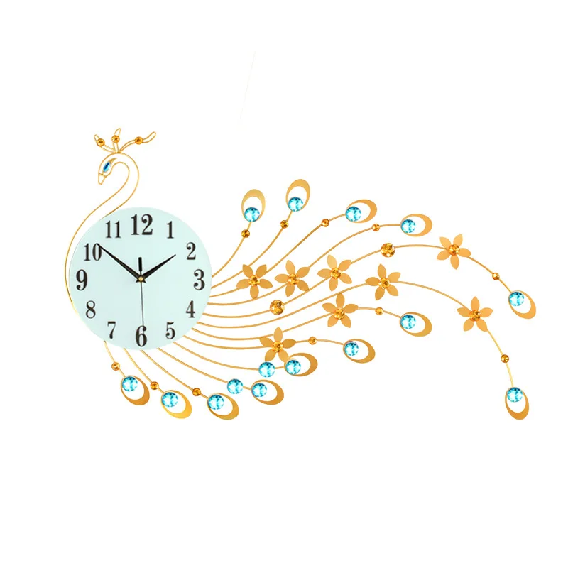 3D настенные часы современный дизайн домашний декор настенные часы гостиная бриллианты Павлин декоративные кованые железные бесшумные большие часы