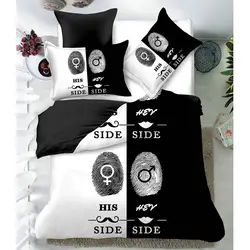 Набор из 4 постельного белья пара влюбленных Черный и белый цвета кровать подкладки пододеяльник простыня с наволочками персональный
