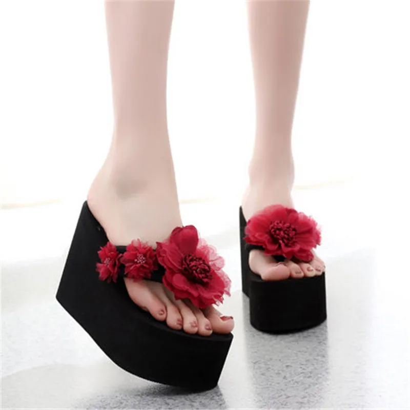 

Summer Woman Shoes Hand-made Platform slippers Wedge Beach Flip Flops High Heel Slippers For Women Brand Flower Ladies Shoes