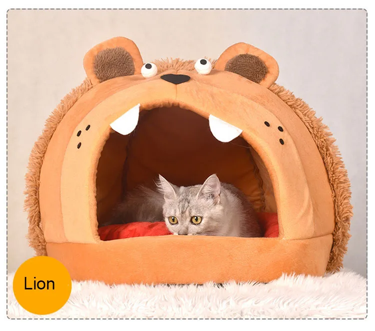 Lion Shape Cat Bed Pet House Soft Long Plush Cat Mat Dog Bed for Small Dogs Cats Nest Winter Warm Sleeping Bed Puppy Mat