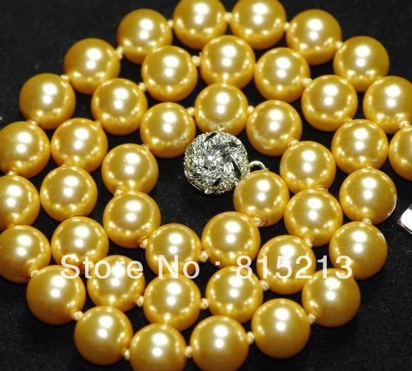 

ddh00157 mming 10mm Gold South Sea shell Pearl Necklace 18" AAA