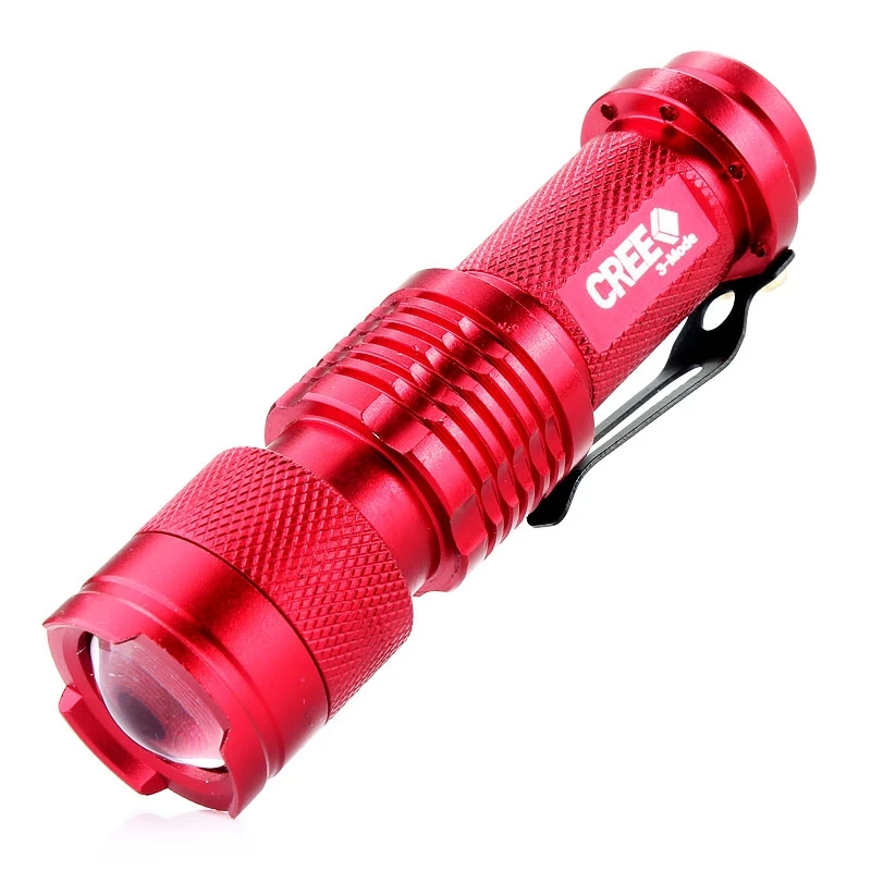 Mini High Quality 1200LM CREE Q5 LED Zoomable 3 Modes Flashlight Hiking Torch Lamp Redc 3 Modes Red For AA/14500