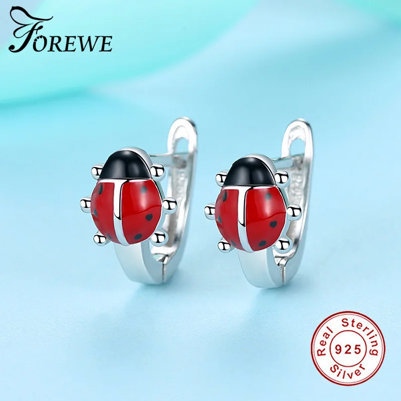 Женские серьги гвоздики с эмалью FOREWE животными из стерлингового серебра 925 пробы
