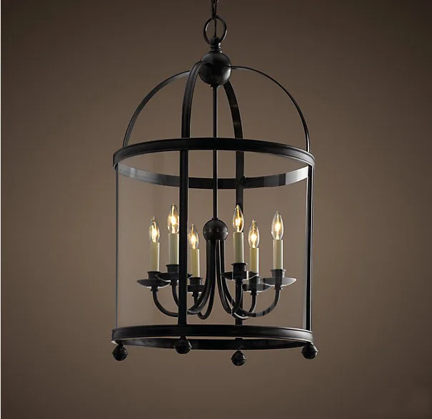 Nordic America IKEA simple modern creative style vintage rural iron black bird cage pendant lamp with Edison candle bulbs