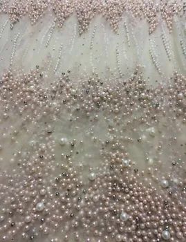 

2016 African Lace Fabric H5440 Embroidered Tulle Fabric High Quality Pearls Beaded French Lace Fabric