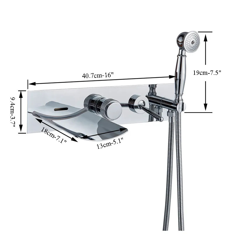 Настенный хромированный Водопад кран для ванной набор с одной ручкой и ручным душевым смесителем светодиодный светильник Wides носик кран