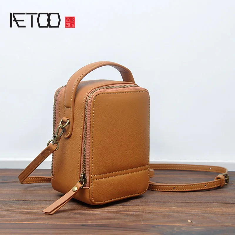 

AETOO New Year first layer of leather Korean version of the box box simple personality zipper small bag leather portable Messeng