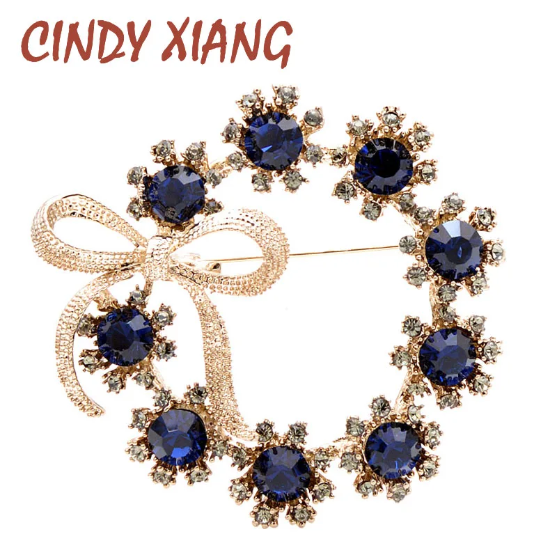 

CINDY XIANG 2 colors choose crystal circle bow brooches for women vintage autumn fashion pin luxury high quality jewelry gift