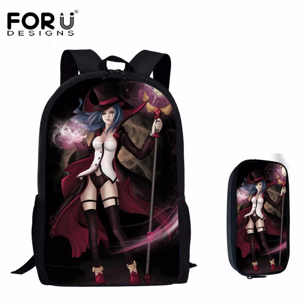 

FORUDESIGNS League of Legends Printed 2Pcs/Set School Bag for Students Cartoon Game Design Girls Backpack Casual Large Bookbag