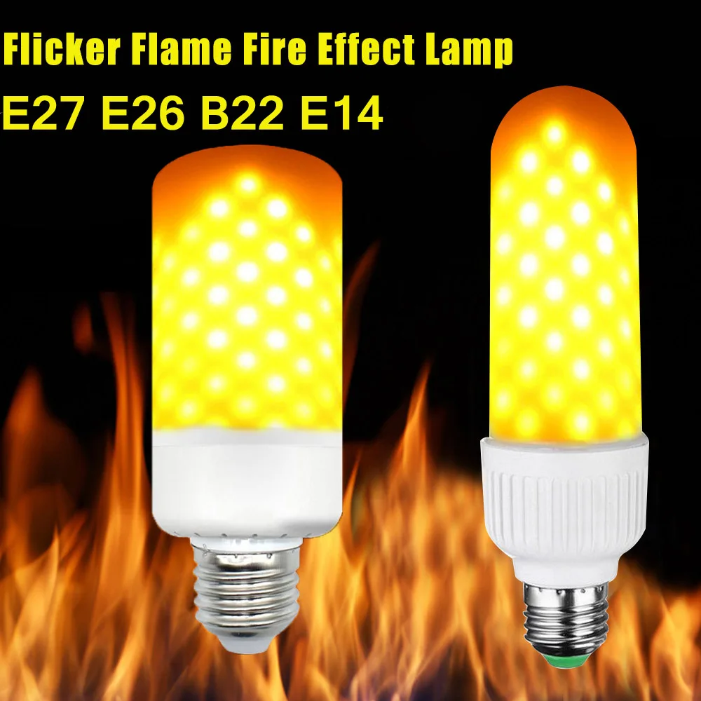 E26 E27 B22 E14 LED Corn light Bulb Flicker Flame Fire Effect Lamp