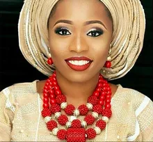 Smart Nigerian Wedding Coral Beads Jewelry Set Dubai Gold African Bridal Jewelry Sets Necklace Earring Set QW1186