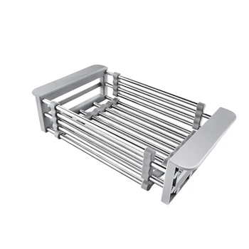 

1pc Rectangular Adjustable Fruits and Vegetables Draining Rack Stainless Steel Telescopic Sink Rack Sink Dish Rack for Kitchen