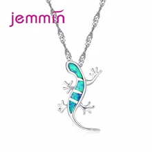 Jemmin New 2017 925 Sterling Silver Women Lady Animal Lizard Gecko Necklace Blue Fire Opal Pendant Necklace Jewelry