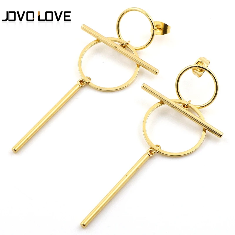 

JOVO Elegant Wedding Dangle Earrings Design 68m Long Gold Silver Colors Women Earrings Unique Design Circle Earrings Wholesale