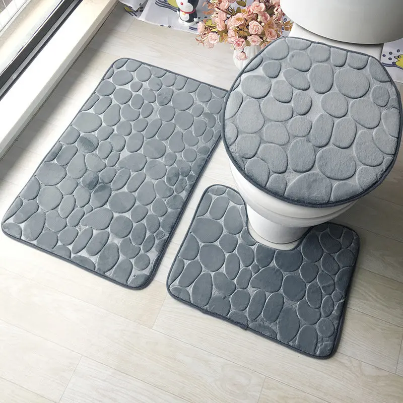 

Flannel Embossed Carpet Bath Absorbent Waterproof Floor Mats 3pcs/set Set Carpets Bathroom Shower Mat Non Slip Toilet Carpet Set