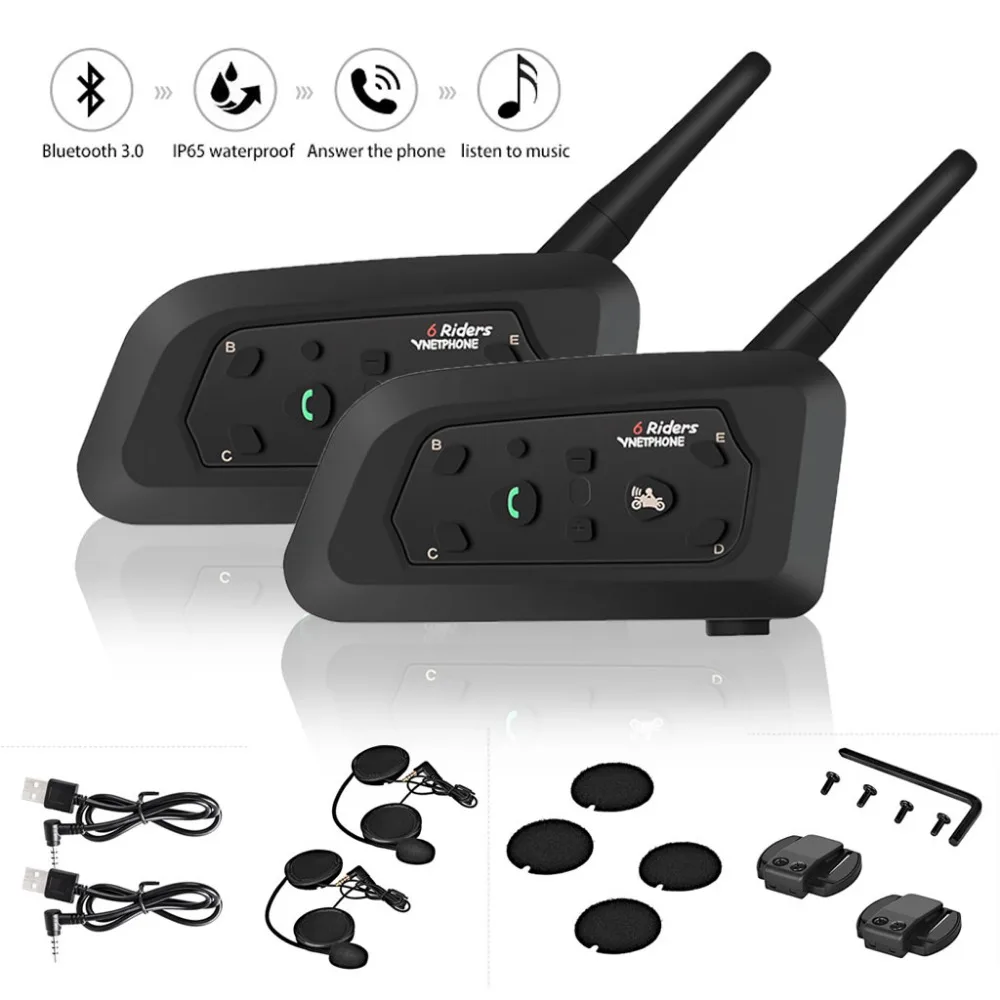 

2PCS/lot V6 Motorcycle Bluetooth Helmet Headsets Intercom for 6 riders Waterproof Wireless intercomunicador Interphone MP3 GPS