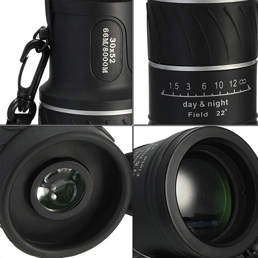 30x52 Zoom Mini Monocular Telescope Black Single Focus Optic Lens