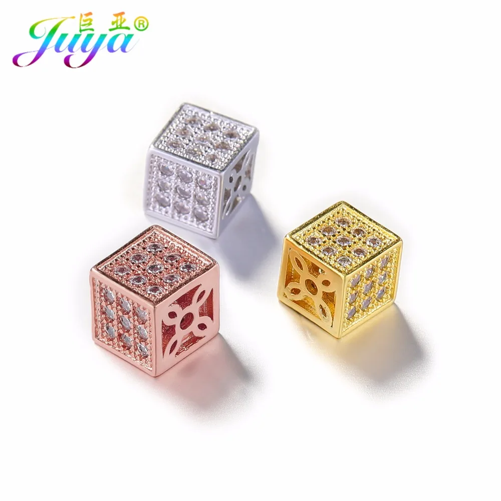 DIY Metal Beads Supplies Micro Pave Zircon AAA Cubic Zirconia Square Copper Beads Accessories For Beadwork Jewelry Making