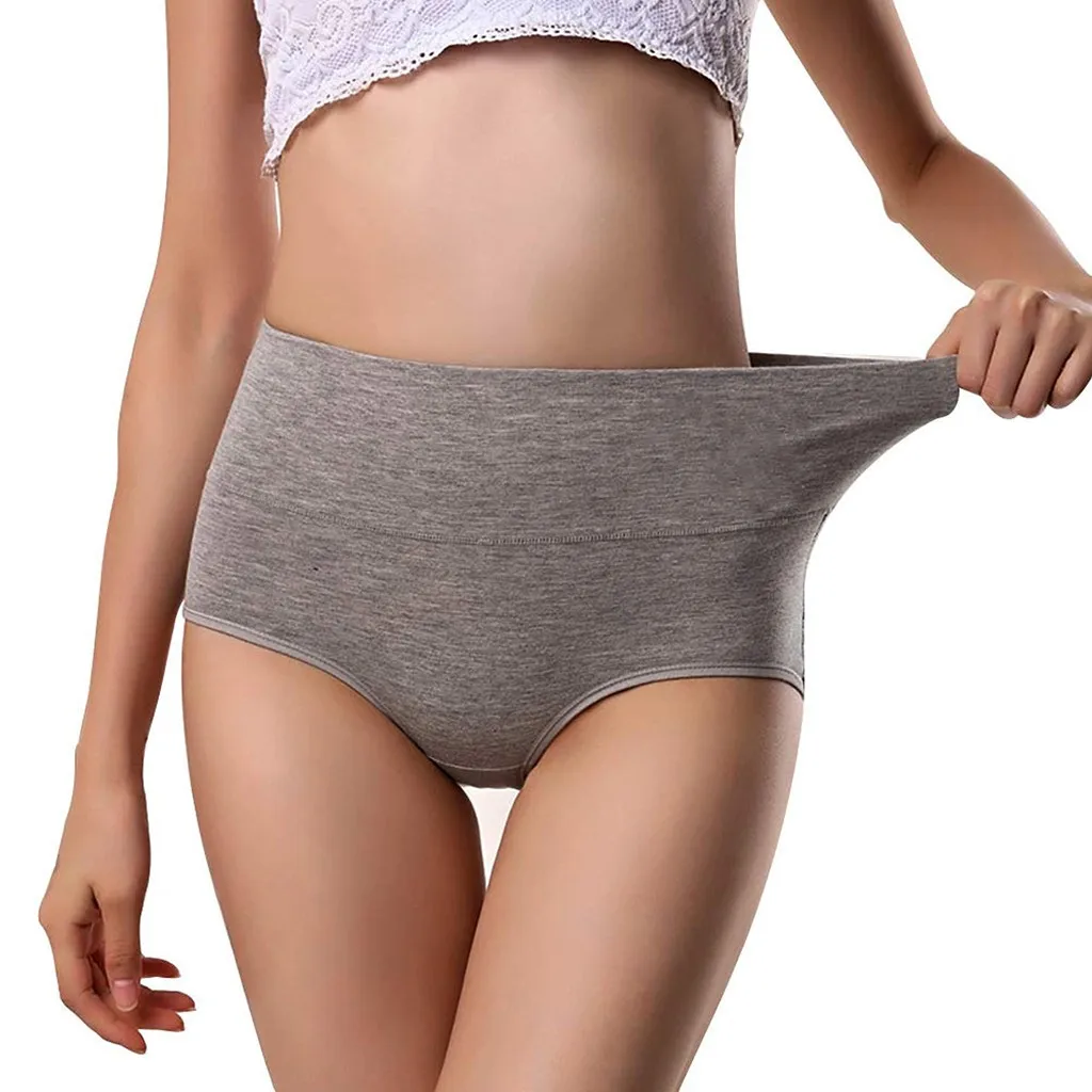 

Plus Size Panties Women 4PC Briefs Solid Color Soft Cotton High Waist Stitching Briefs 80% nylon+20% spandex Satin panties 2#0