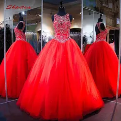Красный Роскошные Пышное Бальное платье блесток кристаллами для выпускного из тюля дебютантка шестнадцать сладкий 16 платье vestidos de 15 anos