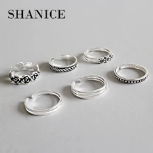 SHANICE 6 стилей 925 пробы серебряные Открытые Кольца Ретро полые цветок регулируемые кольца на палец ретро серебряные ювелирные изделия
