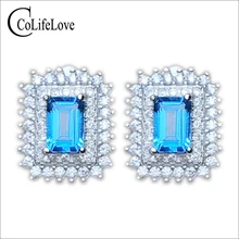 Классические серьги из серебра 925 роскошные натуральные светло-голубые серьги с топазами для женщин подарок Твердые серьги из стерлингового серебра 925 пробы