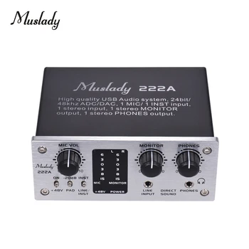 

Muslady 222A 2-Channel USB Audio System Interface External Sound Card +48V phantom power DC 5V Power Supply