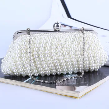 

7734-10B Europe and America High grade beaded Bag Day Clutches Jewlery Bag pure handmade pearl Evening Bag
