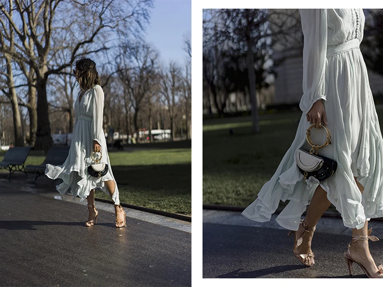 Ограниченное предложение одноцветное Vestido Longo женское платье плюс размер новое платье с v-образным вырезом Фонарь рукава нерегулярные шифон Женская длинная Вечерние