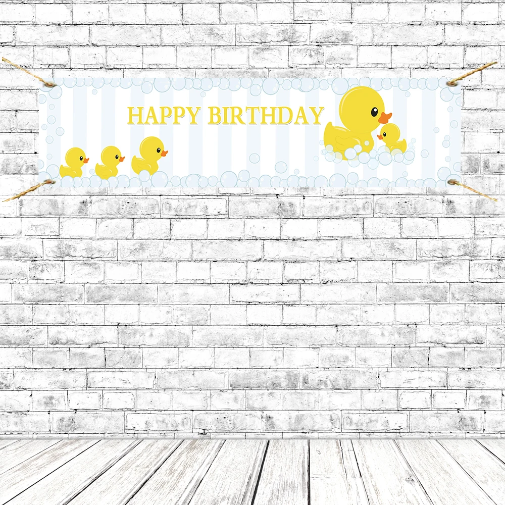 

Rubber baby duck birthday party banners yellow duck birthday banner posters sign background with Grommets